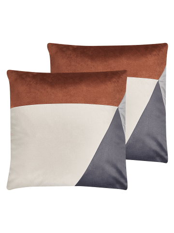 Beliani 2er-Set Dekokissen CAMPSIS in Bunt/Braun/Grau
