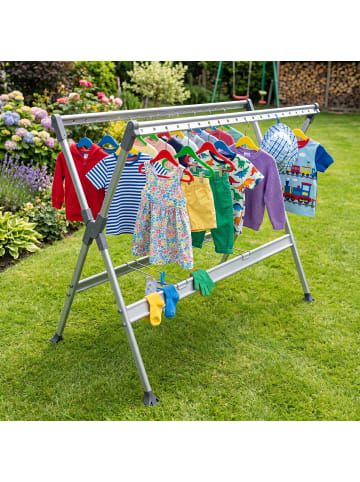 relaxdays Wäscheständer in Silber - (B)150-250 x (H)126,5 x (T)76 cm