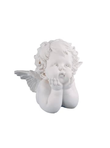 MARELIDA Engel nachdenklich Gartenfigur Grabschmuck Grabengel H: 15cm in weiß