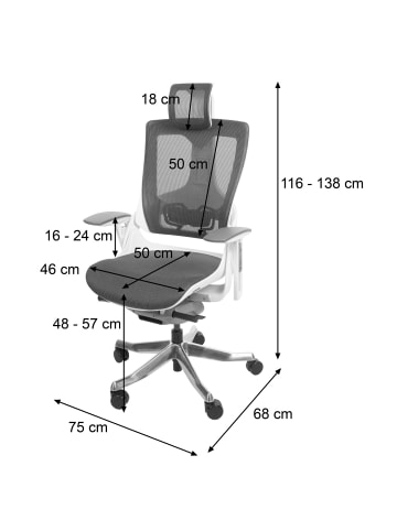 MCW Bürostuhl Polster/Netz ergonomisch, Weiß-grau, Gestell schwarz