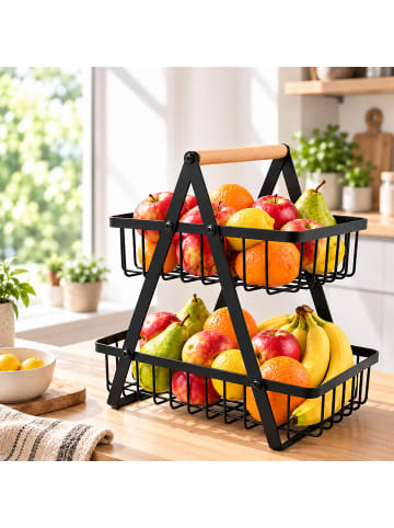 relaxdays Obst Etagere in Schwarz - (B)27 (H)29 x (T)17 cm