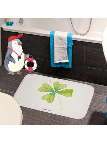 Mr. & Mrs. Panda Badezimmerteppich Blume Kleeblatt ohne Spruch in Weiß