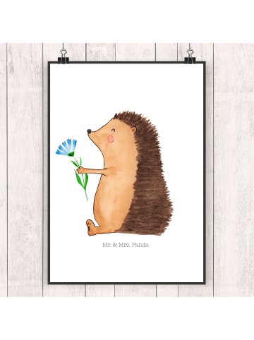 Mr. & Mrs. Panda Bild Igel Blumen ohne Spruch in Weiß