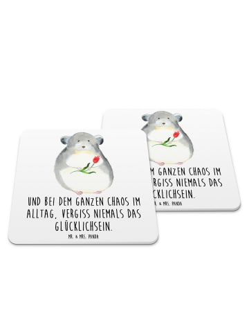 Mr. & Mrs. Panda Tischuntersetzer Chinchilla Blume mit Spruch in Weiß
