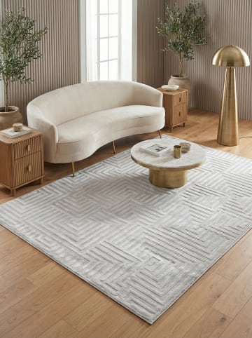 KADIMA DESIGN Teppich Kurzflor Waschbar 3D ILLER Strapazierfähig OEKO-TEX in Silber
