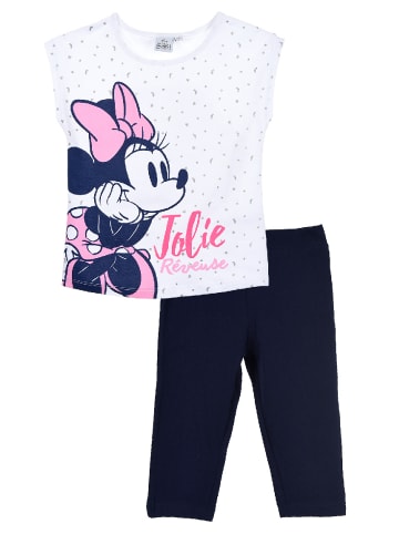 Disney Minnie Mouse 2tlg. Outfit: Schlafanzug Sommer kurzarm T-Shirt und Hose in Weiß