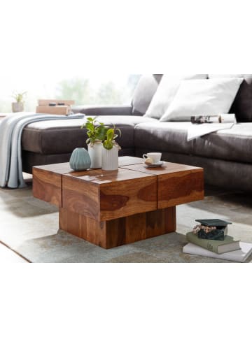 FineBuy Couchtisch in Braun / Sheesham / 58x58x30