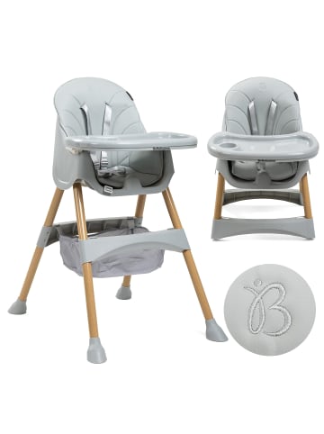 BeBelissimo 2 in 1, Kinderhochstuhl, Babystuhl, Kombihochstuhl -Woodie in Grau
