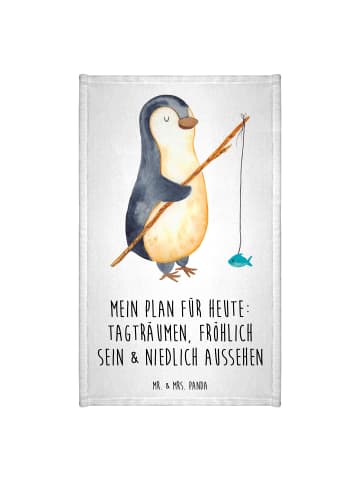 Mr. & Mrs. Panda Handtuch Pinguin Angler mit Spruch in Weiß