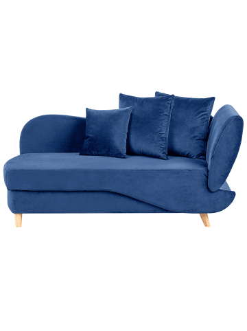 Beliani Chaiselongue MERI in Blau/Heller Holzfarbton - (W) 155 x (H) 76 x (L) 69 cm