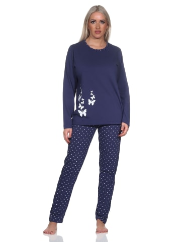 NORMANN Schlafanzug langarm Pyjama Pyjamahose Tupfen Punkte Optik - 86410 in navy