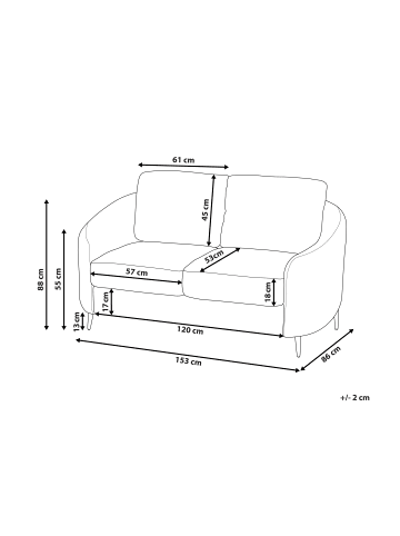 Beliani 2-Sitzer Sofa TROSA in Grün/Gold - (W) 153 x (H) 88 x (L) 86 cm