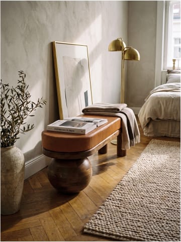 KADIMA DESIGN Sitzbank oval, Ziegenleder, handgefertigt, Mango