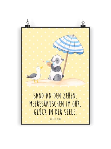 Mr. & Mrs. Panda Bild Sommer Meer Glück mit Spruch in Gelb Pastell