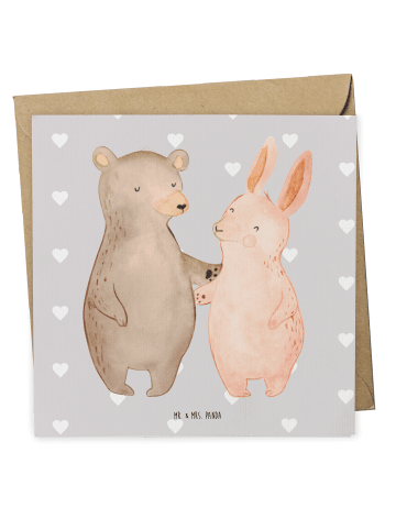 Mr. & Mrs. Panda Grußkarte Bär und Hase Umarmen ohne Spruch in Grau Pastell