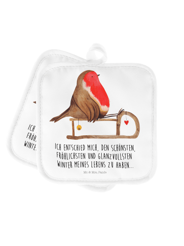 Mr. & Mrs. Panda Topflappen Rotkehlchen Schlitten mit Spruch in Weiß