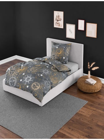 JACK 2 tlg. Biber Bettwäsche 135x200cm Sonne Mond Sterne in Anthrazit