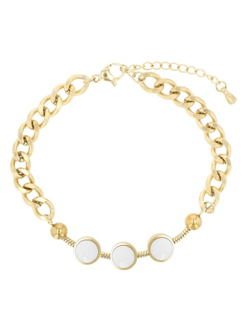 Adeliás Damen Armband – Panzerarmband aus Edelstahl mit Perlmutt 16,5 cm in gold