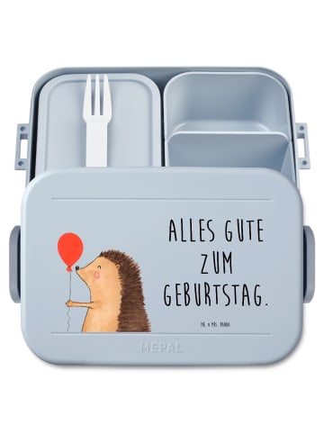 Mr. & Mrs. Panda Snack Box Igel Luftballon Motiv mit Spruch in Blau Pastell