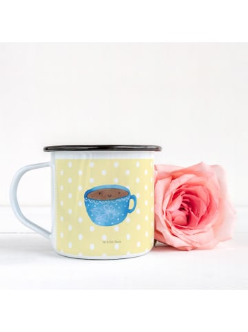 Mr. & Mrs. Panda XL Emaille Tasse Kaffee Tasse ohne Spruch in Gelb Pastell
