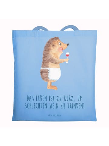 Mr. & Mrs. Panda Schultertasche Igel Wein mit Spruch in Sky Blue