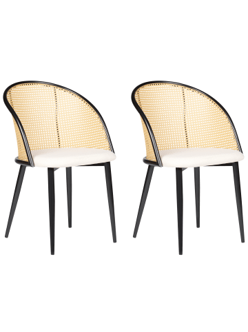 Beliani 2er-Set Esszimmerstuhl CORNELL in Schwarz/Beige/Heller Holzfarbton