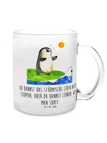 Mr. & Mrs. Panda Teetasse Pinguin Surfer mit Spruch in Transparent