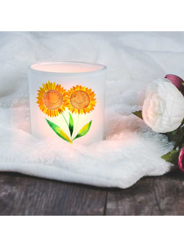 Mr. & Mrs. Panda Windlicht Glas Blume Sonnenblume ohne Spruch in Transparent