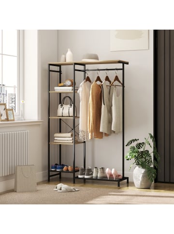 HOMCOM Kleiderständer-100L x 35B x 156H cm-Eiche+Schwarz