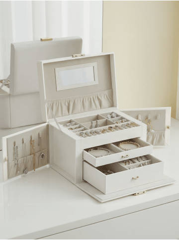SONGMICS Schmuckkasten Bridie in Weiß - (B)26 x (H)17.4 x (T)18.2 cm