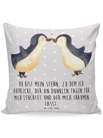 Mr. & Mrs. Panda Kissen Pinguin Liebe mit Spruch in Grau Pastell