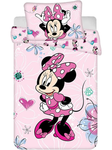 JERRY FABRICS Bettwäsche Set Minnie Maus Flowers Baby 100x135 + 40x60 cm 100% Baumwolle
