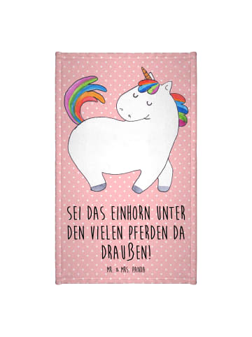 Mr. & Mrs. Panda Gästehandtuch Einhorn Stolzieren mit Spruch in Rot Pastell