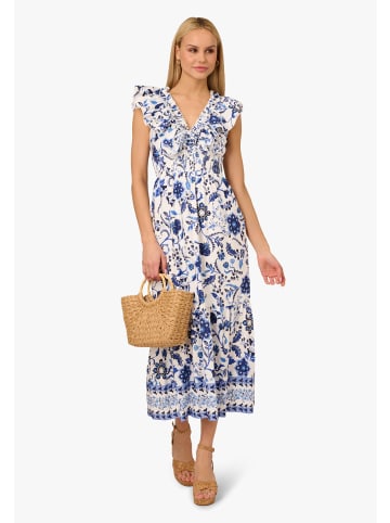 Adrianna Papell Mittellanges Sommerkleid Printed Ruffle Midi Dress in White/Blue Multi