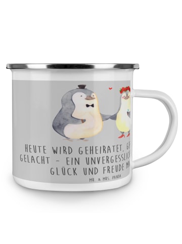 Mr. & Mrs. Panda Emaille Tasse Hochzeitsfeier Freude mit Spruch in Heather Grey