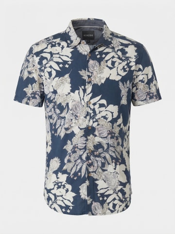 KOROSHI Herren kurzarm-viskosehemd in blau