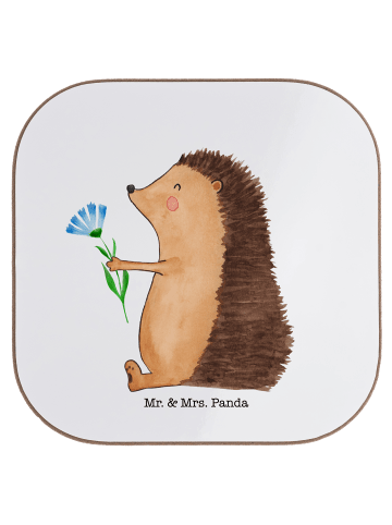 Mr. & Mrs. Panda Tischuntersetzer Igel Blumen ohne Spruch in Weiß
