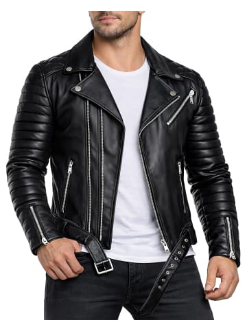 Reichstadt Herren Slim Fit Bikerjacke Silver Zipper in Fungi Green