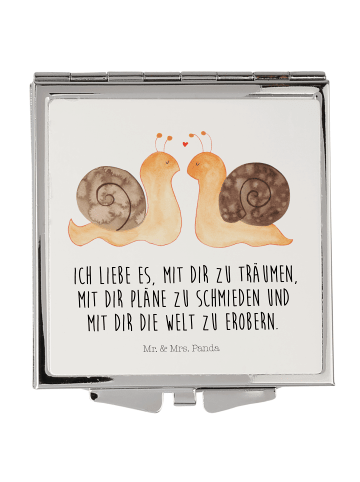 Mr. & Mrs. Panda Handtaschenspiegel quadratisch Schnecken Liebe ... in Weiß