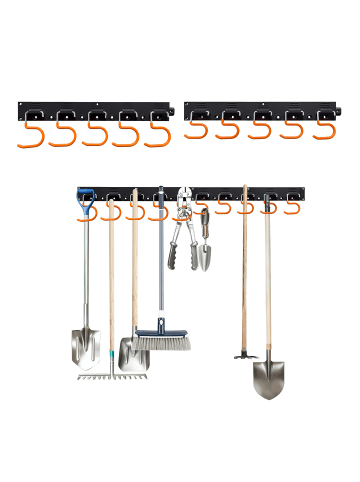 relaxdays Gartengerätehalter "10 Haken" in Schwarz/ Orange - (B)43 x (H)5 x (T)2 cm