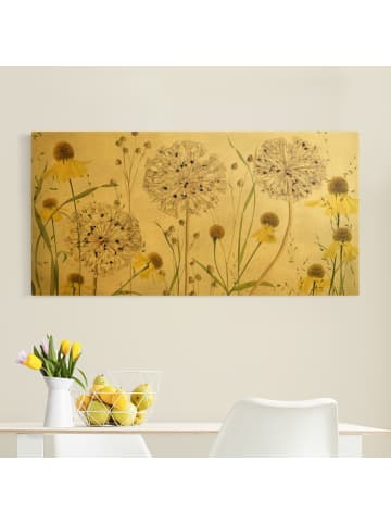 WALLART Leinwandbild Gold - Allium und Helenium Illustration in Creme-Beige