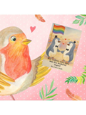 Mr. & Mrs. Panda Klappkarte Pinguine Gay Pride Design mit Spruch in Weiß