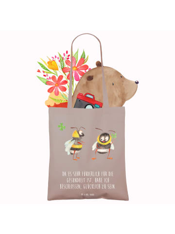 Mr. & Mrs. Panda Jutebeutel Hummeln Kleeblatt mit Spruch in Braun Pastell
