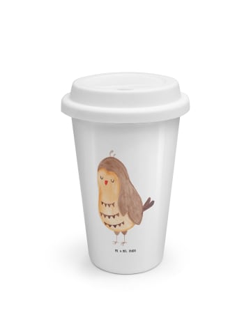 Mr. & Mrs. Panda ToGo Kaffeebecher Eule Zufrieden ohne Spruch in Weiß