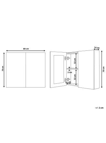 Beliani Bad-Spiegelschrank NAVARRA in Weiß/Silber - (W) 80 x (H) 70 x (L) 14 cm