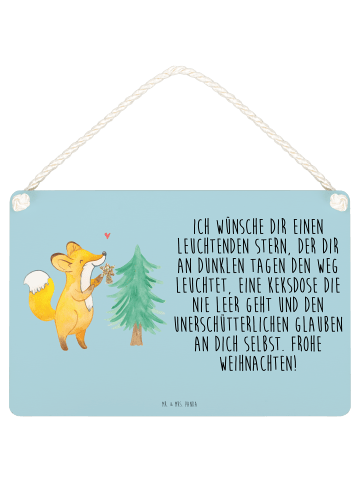 Mr. & Mrs. Panda Deko Schild Fuchs  Weihnachtsbaum mit Spruch in Eisblau