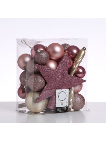 MARELIDA 33er Set Weihnachtskugeln mit Stern Baumspitze bruchfest in creme, rosa