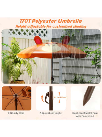 COSTWAY 4 tlg. Sitzgruppe mit Sonnenschirm Kinder Outdoor in Braun