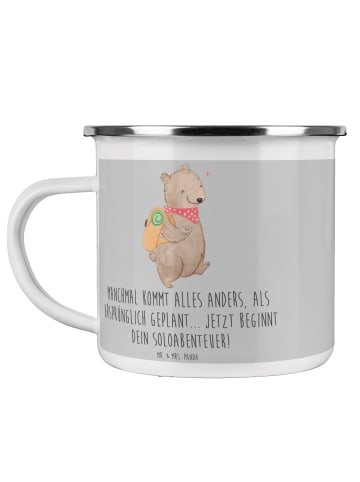 Mr. & Mrs. Panda Camping Emaille Tasse Scheidung Soloabenteuer m... in Heather Grey