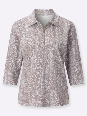 WITT WEIDEN Poloshirt in taupe-weiß-bedruckt